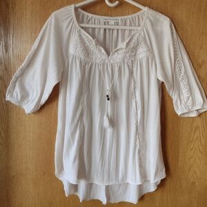 New York Laundry Crochet Trim Elbow Sleeve Blouse Size S